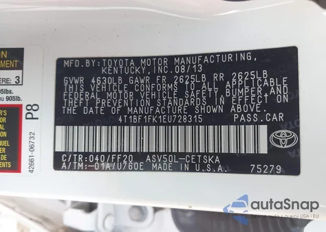 2014 Toyota Camry Se Sport z USA, uszkodzony, nr VIN 4T1BF1FK1EU728315